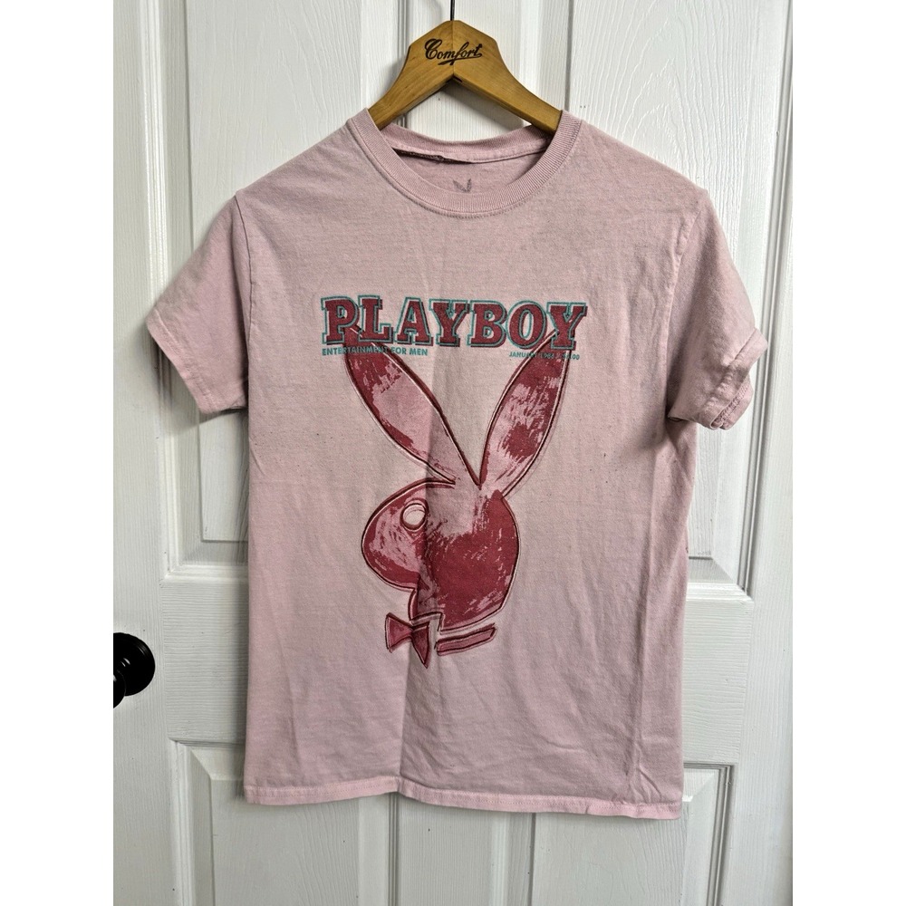 Playboy Bunny Pink Logo Crew Neck T-Shirt Tee Graphic Size Small Unisex